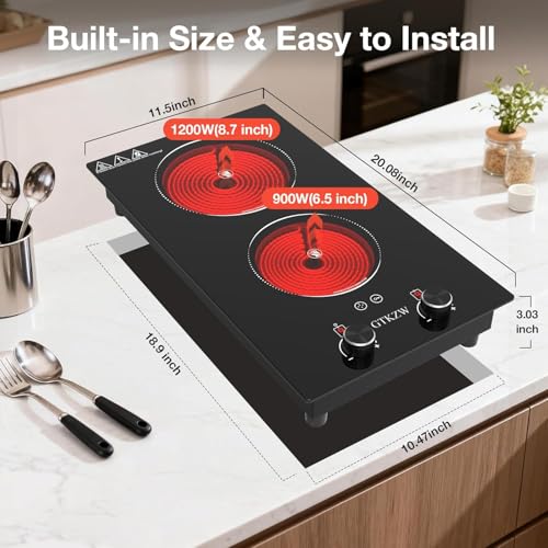 Electric Cooktop 2 Burner, GTKZW 2100W Electric Stove 110v Hot Plate - color: Black Electric Cooktop