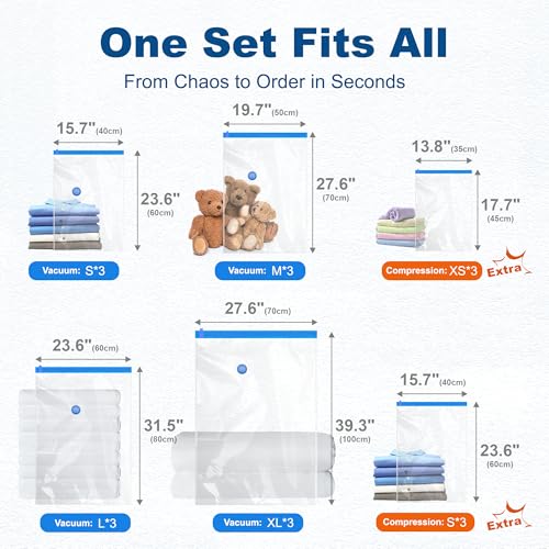 HOUSE DAY 18 Pack Vacuum Storage Bags with Electric Pump, Valve, Space Saver Vacuum Seal Bags for Clothing, Comforters, and Travel Essentials 3 Jumbo,3 Large,3 Medium,3 Small/3 Small,3 XS Roll Up Bag - size: 18 Combo-E PUMP