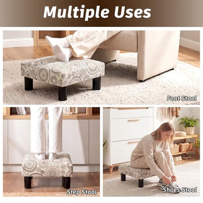 Joveco Small Foot Rest Stool Ottoman, Square Upholstered Fabric Footstool for Couch, Under Desk, Office, Living Room, Printing Beige - color: Printing Beige