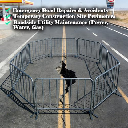 2-Pack Steel Crowd Control Barrier, Light Duty 5FT Interlocking Safety Barricade, 16GA Galvanized Steel Queue Barrier, Assembly Needed for Pedestrian Traffic & Construction Barricade (Grey)