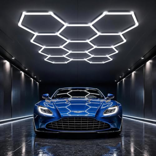 HYPERLITE Gen II Hexagon Garage Lights: 322W 32200LM 11 Grids Hexagon Led Light, 6500K Ultra Bright Honeycomb Hex Lights, Easy Install, Durable Design for Garage, Car Detailing, Workshops, Gym - size: 11 HEX