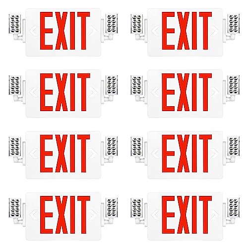 SPCETSUN 8 Packs Red Exit Sign with Emergency Lights,LED Emergency Exit Light with Battery Backup,UL Listed, AC 120/277V,Double Face Commercial Emergency Exit Light Combo for Business. - color: SPJLECD2RW-WT-8
