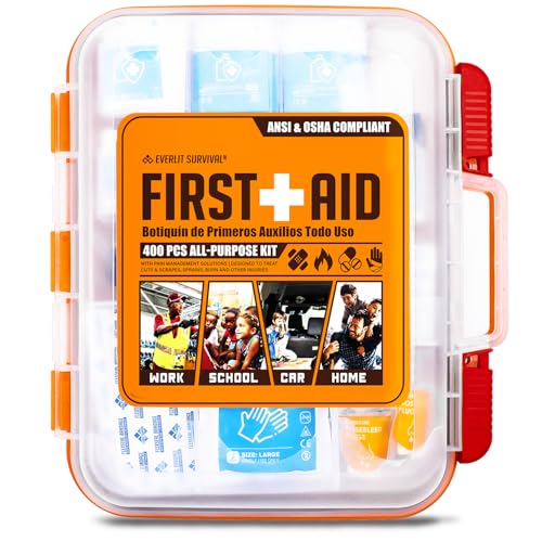 EVERLIT 400 Pcs OSHA Compliant First Aid Kit (Orange) - color: Orange