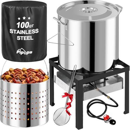 100QT Crawfish Boiler | Stainless Steel Seafood Boil Pot with Basket - size: 100QT+Cover+Skimmer