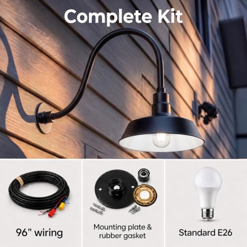 14in. Satin Black Outdoor Gooseneck Barn Light Fixture, 5000K Cool White - color: Satin Black (2-Pack), size: 24 in Gooseneck Arm