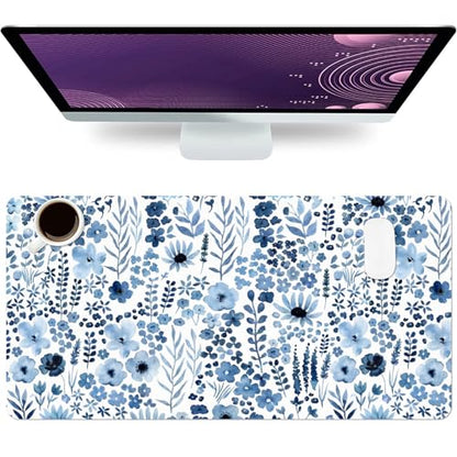 Floral Desk Mat, Cute Flower Large Mouse Pad Navy Blue 23.6"x11.8" - color: A Flowers - Navy Blue, size: 23.6" x 11.8"
