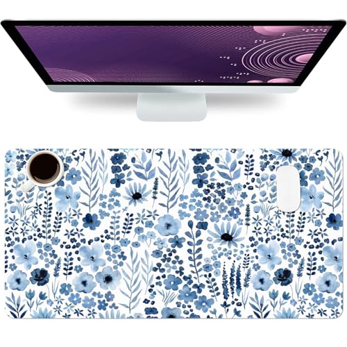 Floral Desk Mat, Cute Flower Large Mouse Pad Navy Blue 31.5"x15.7" - color: A Flowers - Navy Blue, size: 31.5" x 15.7"