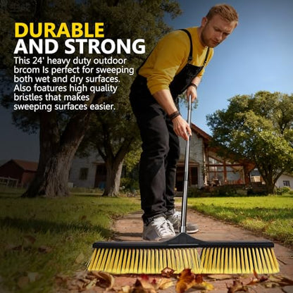 Masthome 25 ” Push Broom, Heavy Duty Outdoor Commercial Broom - color: Yellow