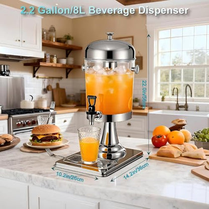 2.2 Gallon Drink Dispenser with Stand and Ice Core, Spigot and Ice Shovel - size: 2.2 Gallon / 8 L
