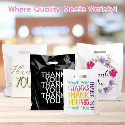 Floral Thank You Bags for Business Small, 100 PCS 12x15 Plastic Bags - color: 100 Pack Floral Thank You Bags