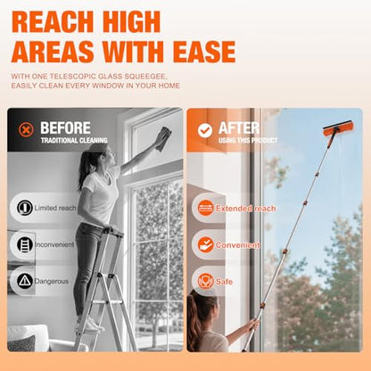 LAANPOLE 26FT Window Squeegee with Extension Pole, 2-in-1 Squeegee for Window Cleaning, Professional Cleaning Kit for Home with 20FT Telescoping Pole for Outdoor Indoor Use - size: 20FT