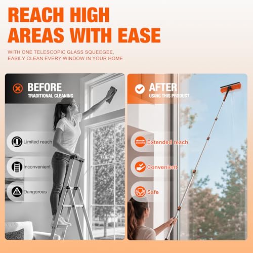 LAANPOLE 36FT Window Squeegee with Extension Pole, 2-in-1 Squeegee for Window Cleaning, Professional Cleaning Kit for Home with 30FT Telescoping Pole for Outdoor Indoor Use - size: 30FT