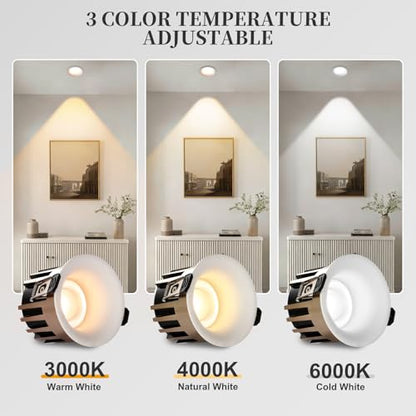 3 Inch LED Recessed Lights, Dimmable, 3CCT, CRI98, Trimless Ceiling Light - color: White-Gold, size: 3 Inch-2 Pack