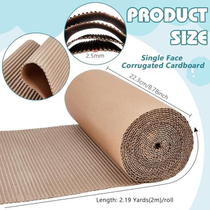 BENECREAT 78.7 x 8.7 Inch Brown Single Face Corrugated Cardboard Roll, Corrugated Wrap Paper for Gift Packing, Storage, DIY Crafts, Shipping, 2.5mm Thick - size: 78.7x8.7 Inch