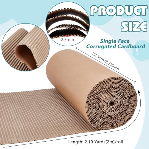 BENECREAT 78.7 x 8.7 Inch Brown Single Face Corrugated Cardboard Roll, Corrugated Wrap Paper for Gift Packing, Storage, DIY Crafts, Shipping, 2.5mm Thick - size: 78.7x8.7 Inch