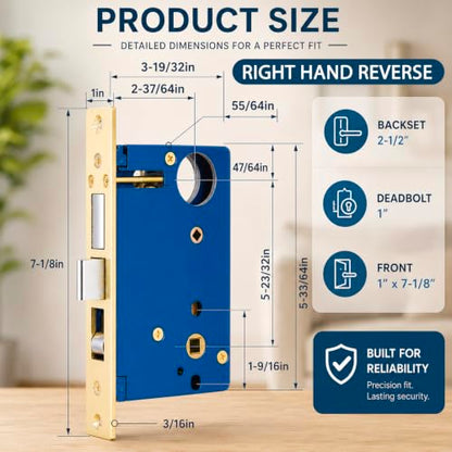 Tandefio 1 Set Double Cylinder Mortise Lock, Right Hand Reverse, Brass - color: Brass, style: Right Hand Reverse