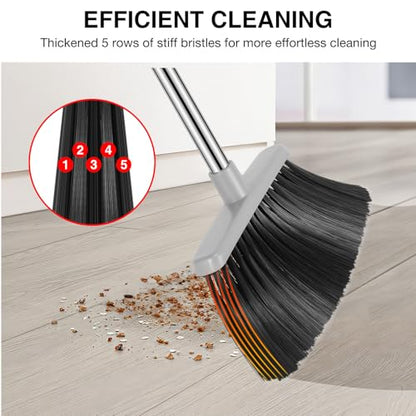 NACENA Broom and Dustpan Set with 52-in Long Adjustable Handle, Black Grey - color: Black-grey, size: 1 Pack