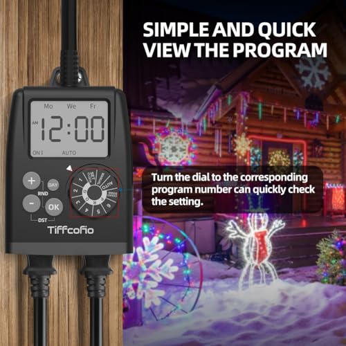 TiFFCOFiO New Digital Outdoor Timer Outlet, Dial Programmable Method, Outdoor Light Timer Waterproof, 2 Grounded Electrical Outlets for Christmas Lights, 6 Sets of Programs, 15A/1875W (2 Packs) - size: Digital, 2 PACKS