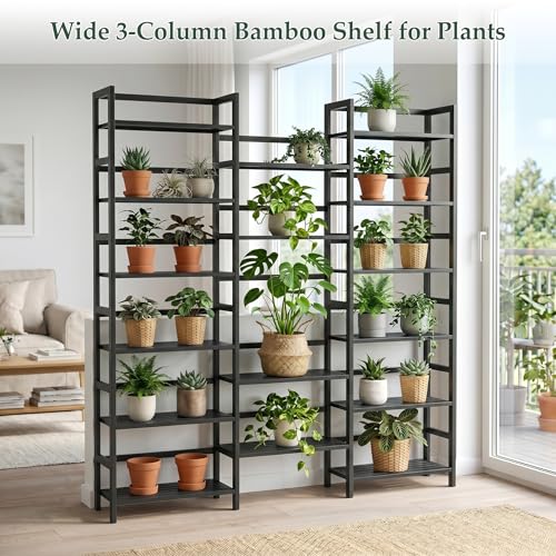 Homykic 6-Tier Bamboo Bookshelf, 61” Triple Wide Bookshelves and Bookcases - color: Black, size: Triple Wide