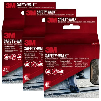 3M Safety-Walk Slip Resistant Tape, 4 in x 15 ft, Anti-Slip, Self-Adhesive Grip Tape (Roll, 4-Inch, 3 Pack) - size: 4-Inch, 3 Pack