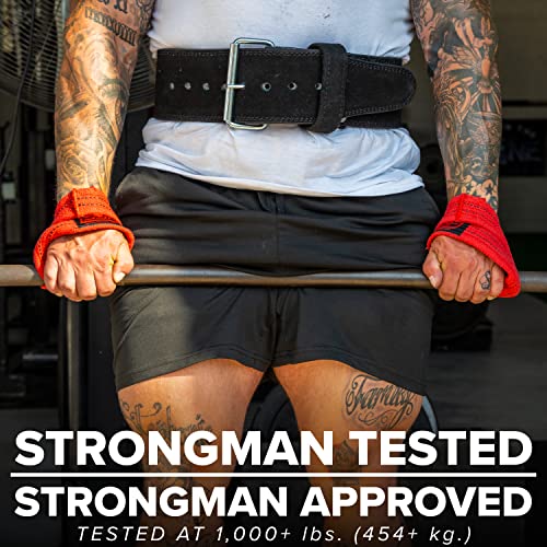 SERIOUS STEEL FITNESS Red Figure 8 Lifting Straps | Deadlift & Strongman Axle Straps - 3 Sizes - color: Red, size: (60 CM - Less than 7.25" Wrist)
