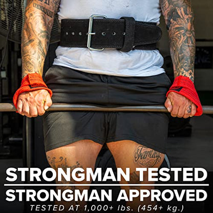 SERIOUS STEEL FITNESS Red Figure 8 Lifting Straps | Deadlift & Strongman Axle Straps - 3 Sizes - color: Red, size: (60 CM - Less than 7.25" Wrist)