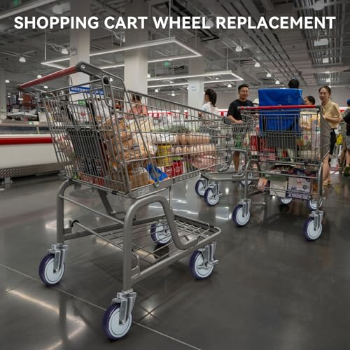 5" Wheels for Cart, 3/8" Axle Shopping Cart Wheels Replacement, Set of 4 Rubber Caster Wheels for Supermarket Grocery Retail Stores (4 Wheel,Purple) - style: Purple (3/8'' Bore)