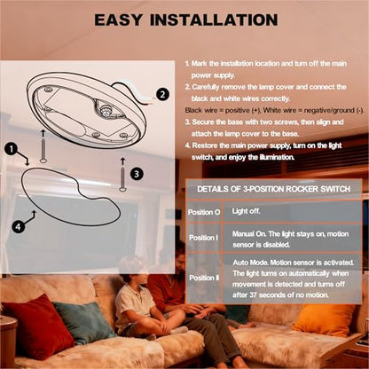 Dream lighting RV Motion Sensor Light 12V RV Trailer Boat Interior LED Ceiling Light Fixture with Switch 3500K Soft White Lighting, 6inch - color: Black shell