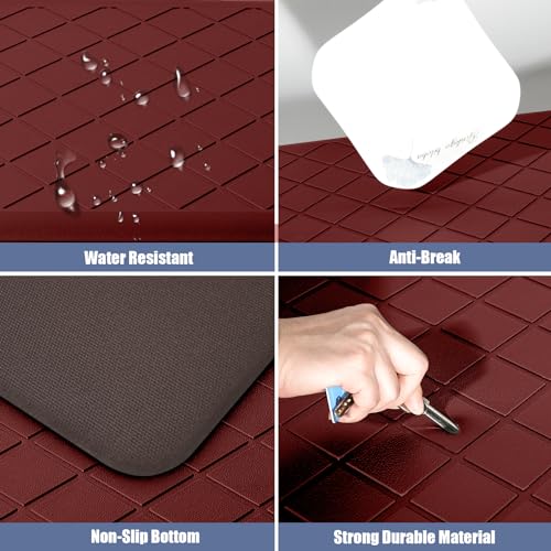 Cushioned Kitchen Mat 2 PCS, Anti Fatigue Kitchen Rugs, Heavy Duty Kitchen Rugs and Mats Non-Skid, Ergonomic Comfort Foam Kitchen Floor Mat for Home, Office, Sink, Laundry, Red - color: Red