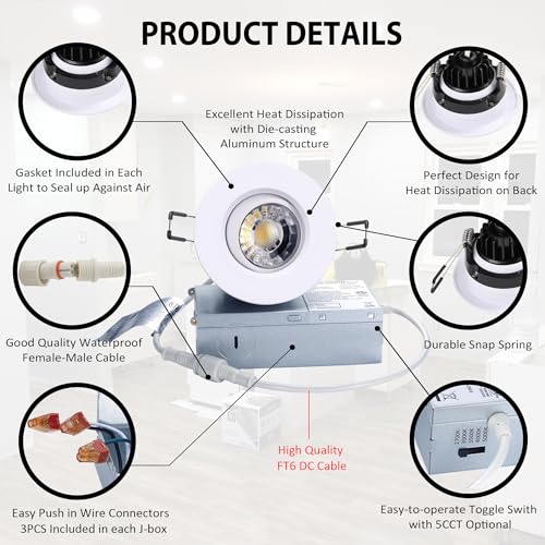POPANU 3 Inch Gimbal LED Recessed Lights 6 Pack,Adjustable Downlight, White - color: White, size: 3 Inch