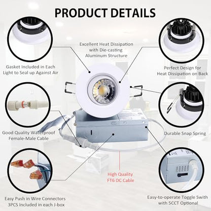 POPANU 3 Inch Gimbal LED Recessed Lights 6 Pack,Adjustable Downlight, White - color: White, size: 3 Inch