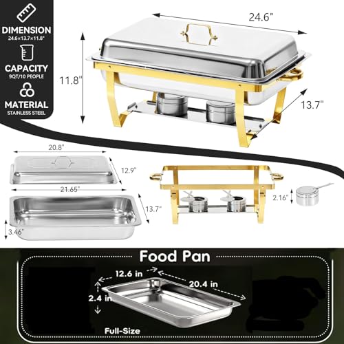 9Qt Chafing Dishes for Buffet, Gold Stainless Steel Chafing Dish Sets, Food Warmers for Parties, Buffet Servers and Warmers, Warming Trays for Buffets Party, Catering Supplies Buffet Display, 4 Pack - color: Gold-004