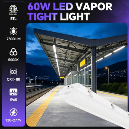 4FT LED Vapor Tight Light 60W 7800LM 5000K IP65 Waterproof Shop Lights - size: 6Pack
