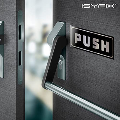 iSYFIX Push Pull Stickers Sign, 5x2 Inch, 2 Pack, Brushed Silver/Black - color: Brushed Silver / Black, size: Horizontal 2x5