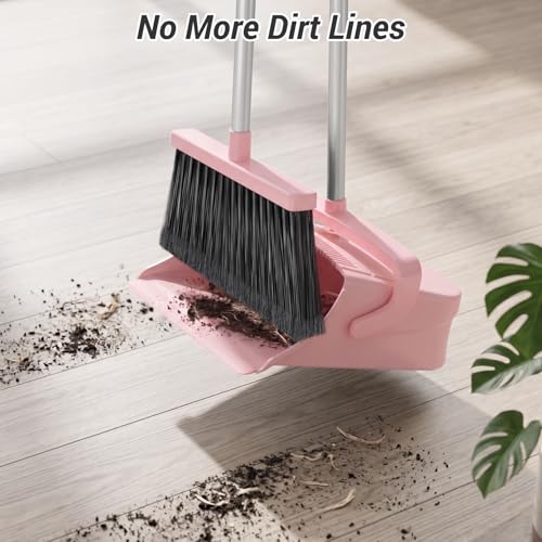 Broom with Dustpan Set for Pet Hair & Dust Cleanup, Pink - color: Pink