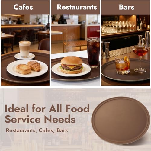 CURTA 2-Pack Restaurant Grade Non-Slip Tray, NSF, Oval 19-Inch x 23-Inch, Plastic Rubber Lined Round Serving Tray, Brown - color: Brown-oval, size: 23 Inch x 19 Inch x 1 Inch
