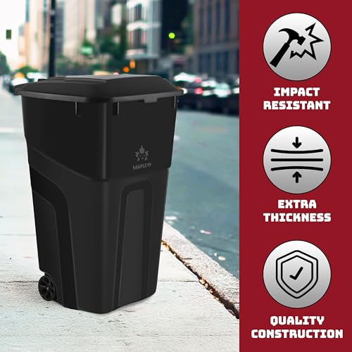 Outdoor Garbage Can with Lid, 32 Gallon Wheeled Large Trash Can, Snap Lid - color: Black
