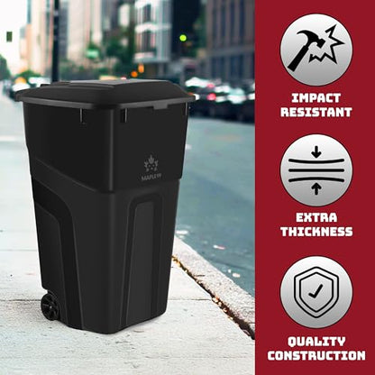 Outdoor Garbage Can with Lid, 32 Gallon Wheeled Large Trash Can, Snap Lid - color: Black