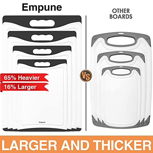 Empune BPA-Free Plastic Cutting Board for Kitchen with Juice Grooves, Extra Large Dishwasher Safe Cutting Boards Set of 4 with Handles, Thick Non-Slip Chopping Board for Meat, Fruit and Chicken, Black - color: Black