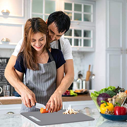 Fotouzy Plastic Utility Cutting Board with Handles, Food Safe PP Material, BPA Free, Dishwasher Safe, Thick Chopping Board, Large Size, Easy Grip Handle, for Kitchen (Gray), 15.5" X 10" - color: Gray