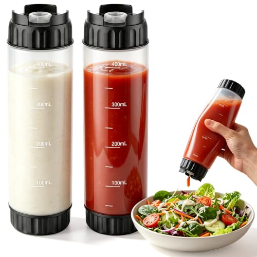 2 Pcs 16 oz Inverted Squeeze Bottles, Valve Condiment Dispenser (Black) - color: Black, size: 16 Ounces