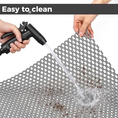 3x10ft PVC Drainage Floor Mat Pool Mat Non Slip Commercial Rubber Flooring Hollow Splash Matting Mesh Roll Wet Area Safety Mat for Outdoor Indoor Restaurant Kitchen Bathroom Garage Patio, Gray - size: 3x10ft