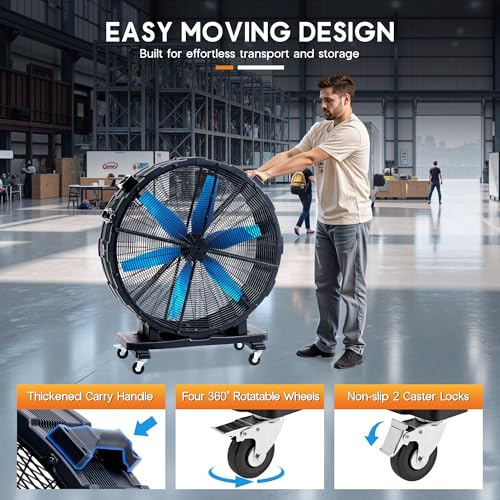 Albott 48 Inch Industrial Drum Fan with Wheels, 17,660 CFM High Velocity - size: 48 Inch