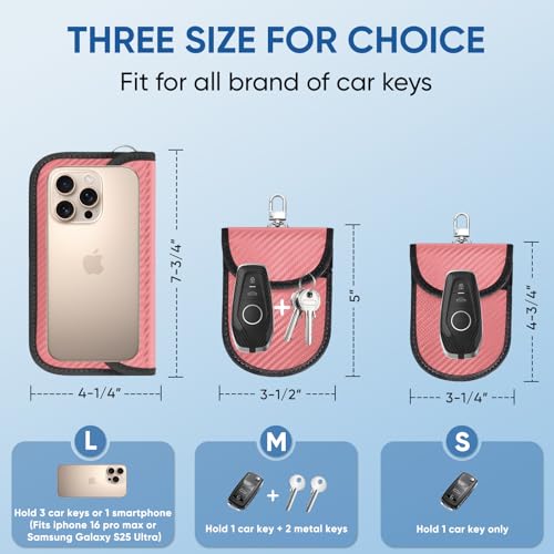 TICONN 2PK Faraday Bag for Car Key Fob, Anti-Theft NFC RFID Blocking Pouch - color: Pink, size: Small