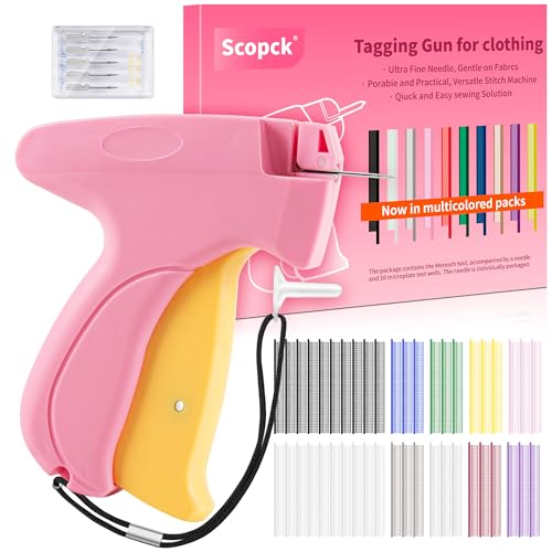 Stitch Gun for Clothes - Handheld Stitch Gun Quick Clothing Fixer - Tagging Gun - Includes 6 Needle, 1000 Black Fasteners & 1003 White Fasteners - color: YELLOW-PINK