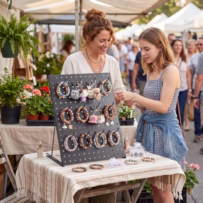 Portable & Adjustable Peg Board Display Stand with 15 Hooks(1pcs, Black) - color: Black