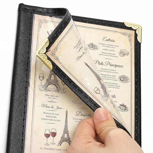 Nicunom 10 Pack Restaurant Menu Covers,4.25" x 11" Clear Menu Holds Double-Stitched Edge Menu Cover 1 Page 2 View Menu Sleeves for Wine Drinks Coffee Bars Restaurant