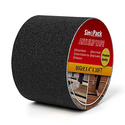 Anti Slip Tape Black 4Inch x 30FT Non Skid Tape, Best Grip Non Slip Strips Tape High Traction Friction Abrasive Adhesive for Stairs Step - color: Black