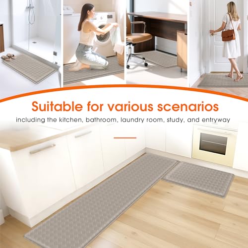 TranquilRelax Kitchen Mats, Cushioned Mats with Extra-Long Runner, Taupe - color: Taupe, size: 2-Piece | 30"+71" | Standard