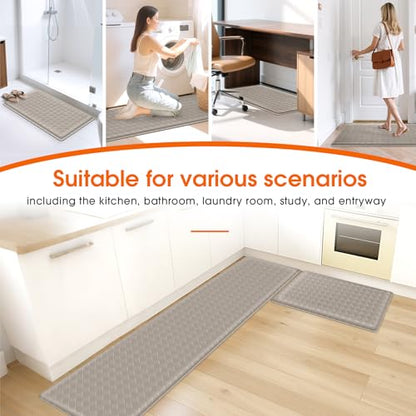 TranquilRelax Kitchen Mats, Cushioned Mats with Extra-Long Runner, Taupe - color: Taupe, size: 2-Piece | 30"+71" | Standard